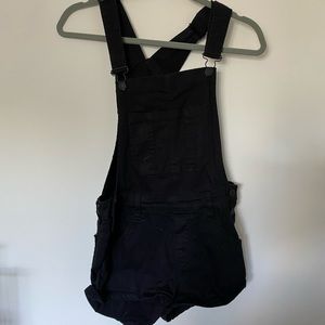 Black Denim Short Overalls